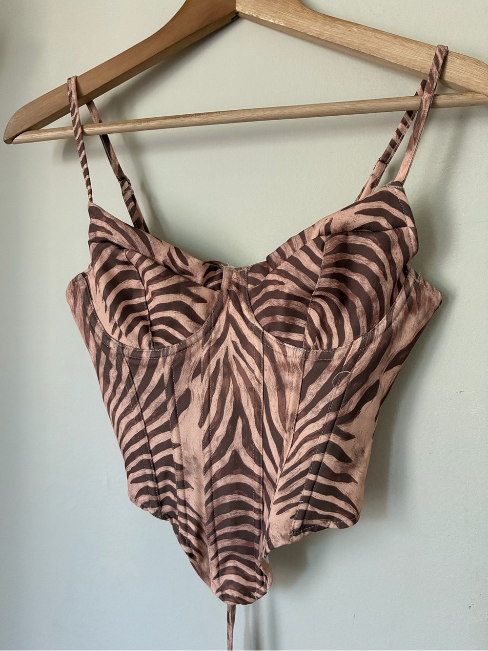 Musera Zebra Print Corset Top Brown Tan Underwire Bodice S Streetwear